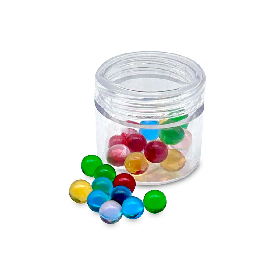 MINI PLASTIC CONTAINER W/6MM TERP BALL 25CT MIX COLORS