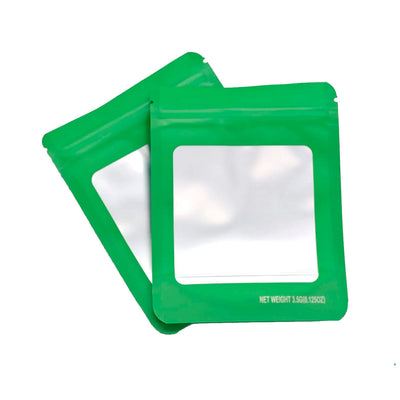 MYLAR BAGS GREEN W/WINDOW 3.5X5
