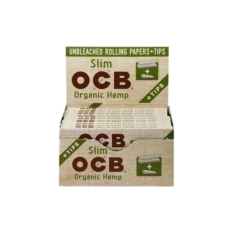 OCB ORGANIC HEMP PAPERS W/TIPS SLIM SIZE 24/PK BOX