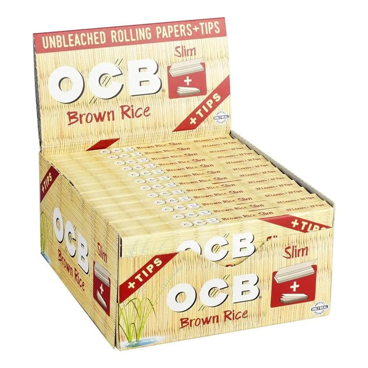 OCB UNBLEACHED BROWN RICE SLIM PAPER + TIPS 24/PK 04490