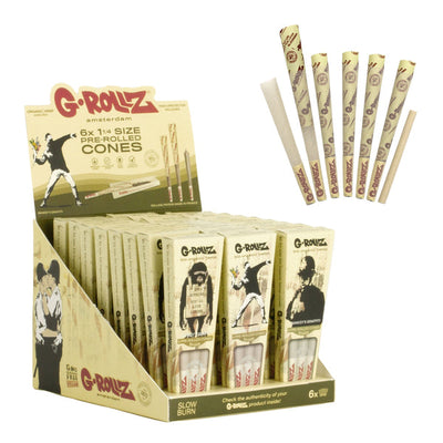 GROLLZ CONES ORGANIC EXTRA THIN 1 1/4 Size 6/Pk 24Pk/DISPLAY BANKSYS GRAFFITI