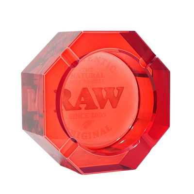 RAW RED CRYSTAL GLASS ASHTRAY