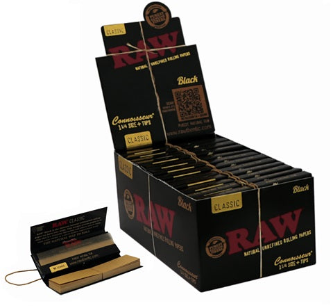 RAW CLASSIC BLACK K/S SLIM+TIPS CONNOISSEUR 24ct/BOX