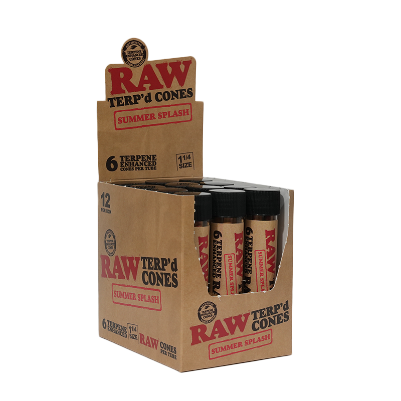 RAW TERP'D CONES 1 1/4 SIZE 6PK 12PK/BOX SUMMER SPLASH