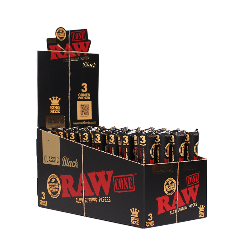 RAW BLACK CONE KING SIZE 32 PACKS/BOX 3 CONES/PACK 52061
