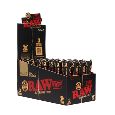 RAW BLACK CONE KING SIZE 32 PACKS/BOX 3 CONES/PACK 52061