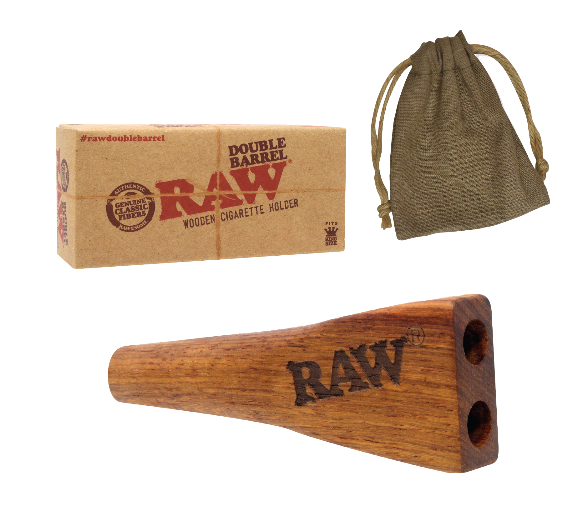 RAW DOUBLE BARREL WOODEN CIGAR HOLDER LONG K/S 56833