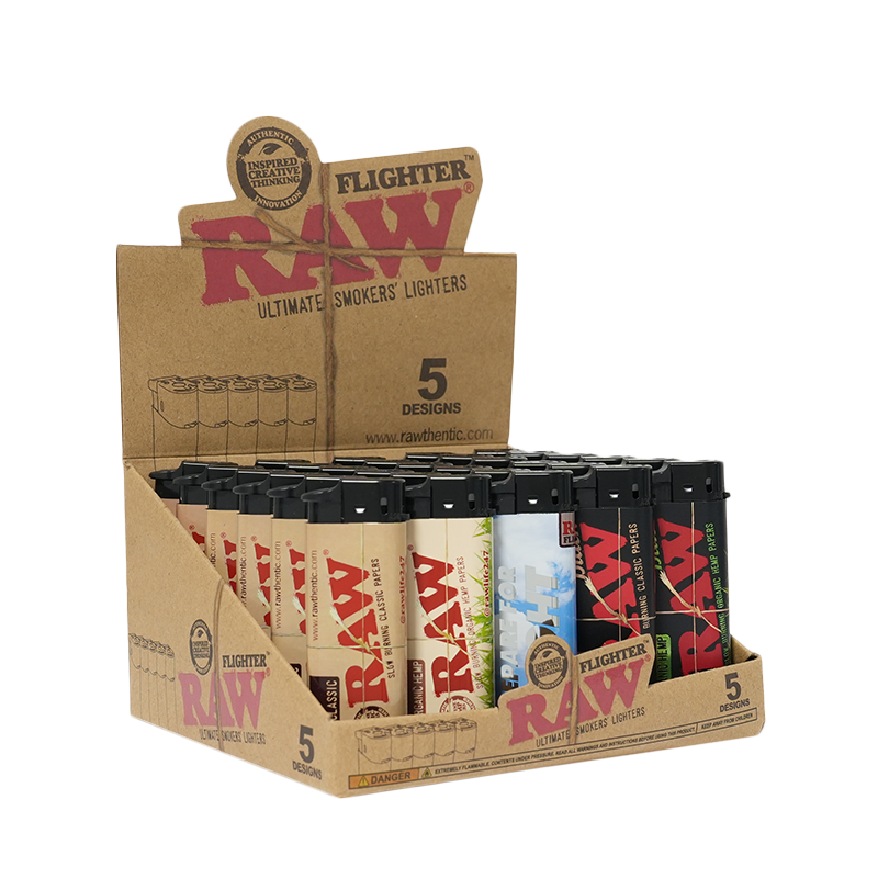 RAW LIGHTER FLIGHTER 30ct/DISPLAY W/WIND BLOCKER, HAZMAT MIXED