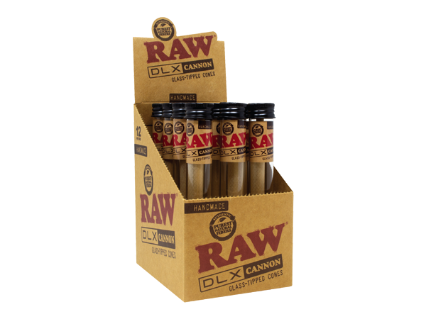 RAW DLX GLASS TIP HAND ROLLED KS CANNON 12/DISPLAY