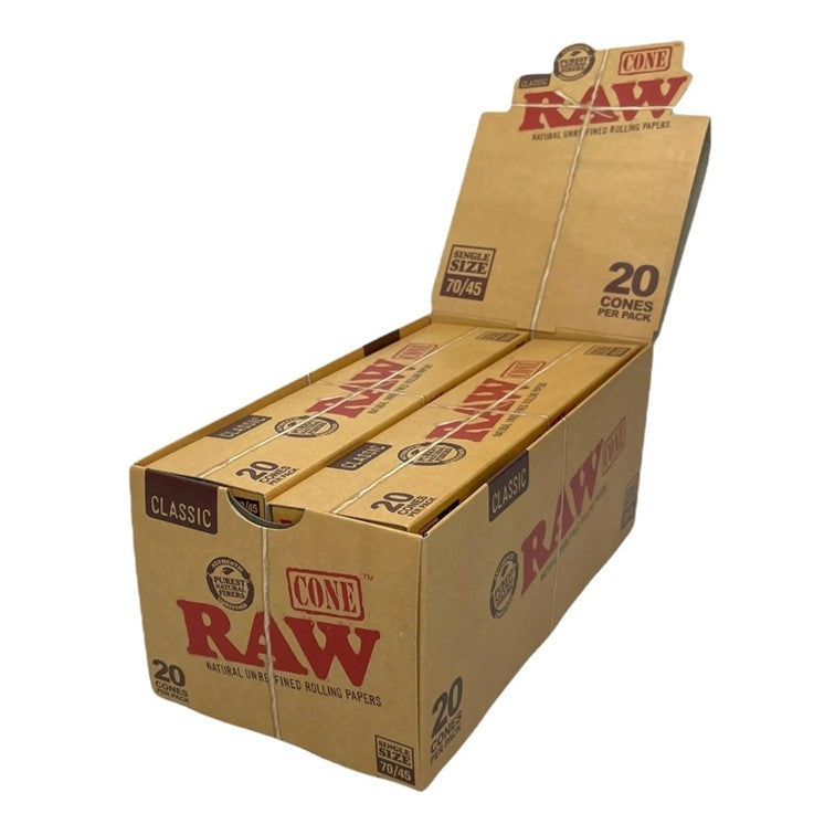 RAW CLASSIC CONE SINGLE SIZE 70/45 12 PACKS/BOX 20 CONES/PK 52412