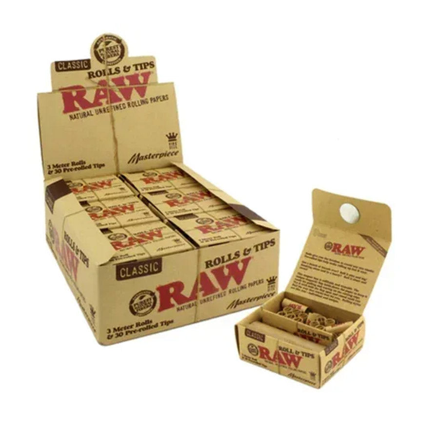 RAW CLASSIC ROLLS &TIPS KINGSIZE MASTERPIECE 12/BOX