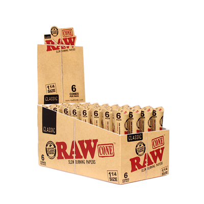 RAW CLASSIC CONE 1 1/4 32 PACKS/BOX 6 CONES/PACK 77128
