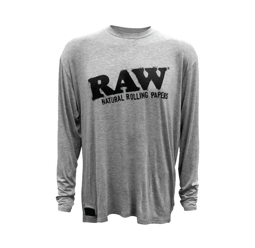 RAW COTTON BLEND LONG SLEEVE HEATHER GREY SHIRT