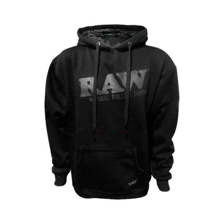 RAW HOODIE BLACK 100% COTTON WHITE BLACK LOGO