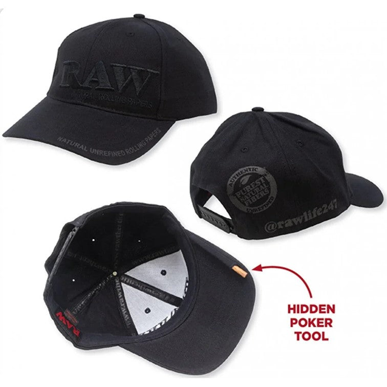 RAW POKER HAT BLACK ON BLACK CURVED BILL ADJUSTABLE STRUCTURED HAT 96904