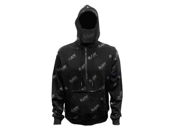 RAW ROLLING PAPERS RAWLERS ZIP HOODIE BLACK ON BLACK LARGE