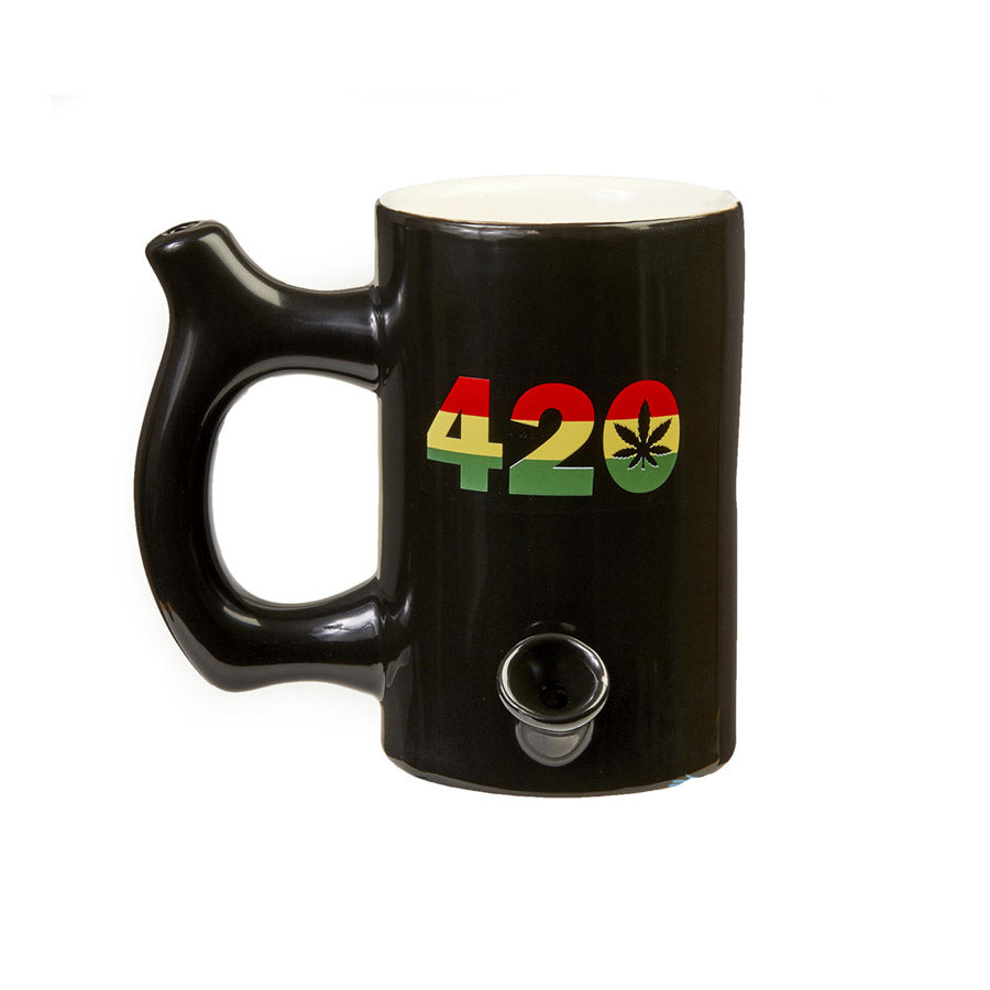 ROAST & TOAST LARGE BLACK MUG 420 WITH RASTA COLORS