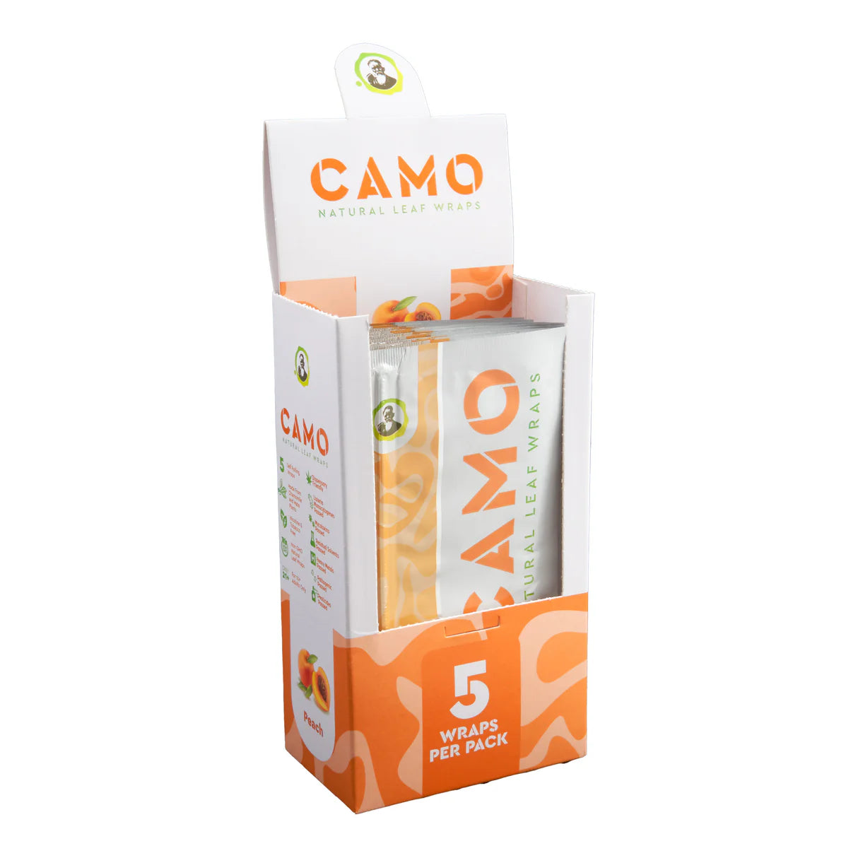 CAMO NATURAL LEAF WRAPS 5CT/PK 25PK/BOX PEACH