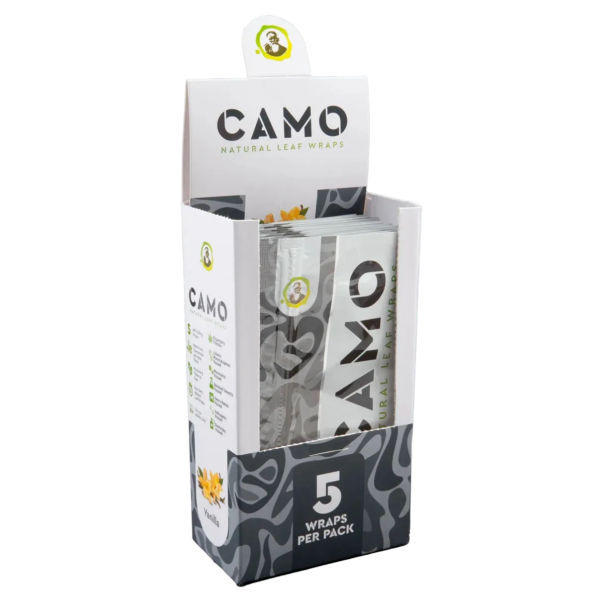 CAMO NATURAL LEAF WRAPS 5CT/PK 25PK/BOX VANILLA