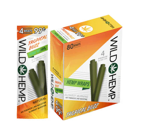WILD HEMP WRAPS 4/PK 20PK/DISPLAY TROPICAL BUZZ