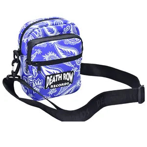 DEATH ROW THE ESSENTIALS SMELL-PROOF CROSSBODY BAG WHITE ON BLUE