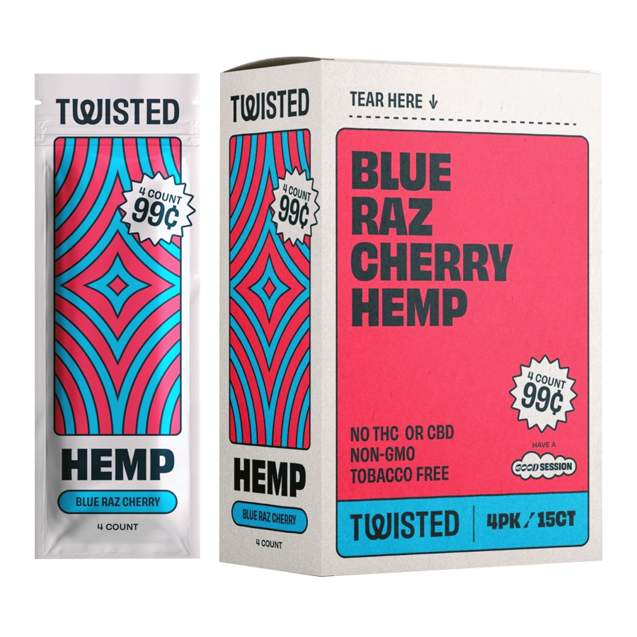 TWISTED HEMP WRAPS 4/PK 15PK/BOX BLUE RASPBERRY