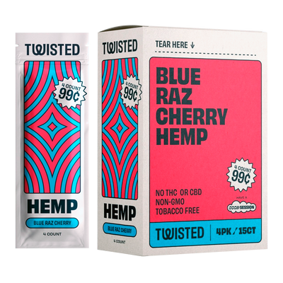 TWISTED HEMP WRAPS 4/PK 15PK/BOX BLUE RASPBERRY