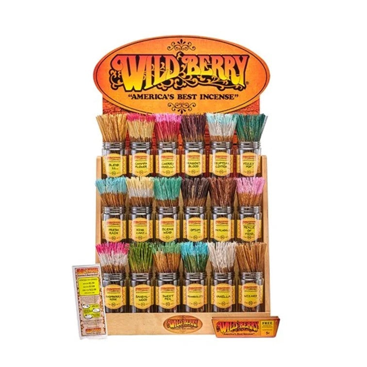 WILD BERRY INCENSE DISPLAY W/STAND 18 FRAGRANCE 1/2 STOCK 1PK EACH