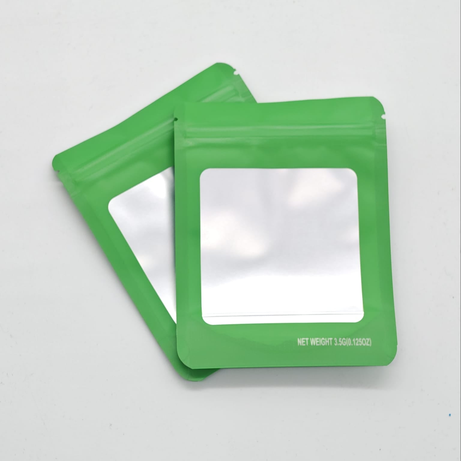MYLAR BAGS GREEN W/WINDOW 3.5X5