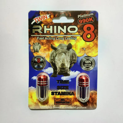 RHINO 8 FAST ACTING LONG LASTING TWIN 990K. 2 PILLS