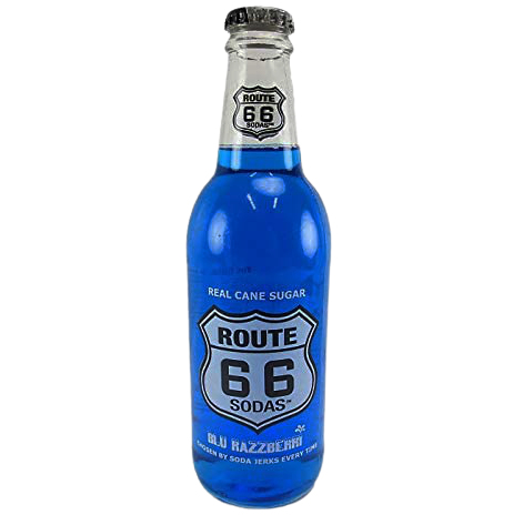 EXOTIC SODA ROUTE 66 12oz. BOTTLE BLU RAZZBERRI