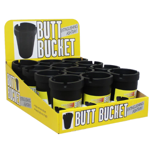 BUTT BUCKET ASHTRAY BLACK (YELLOW BOX) 12/DISPLAY