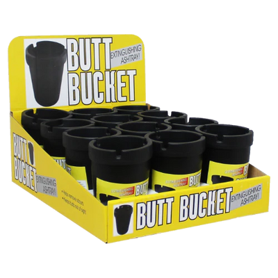 BUTT BUCKET ASHTRAY BLACK (YELLOW BOX) 12/DISPLAY