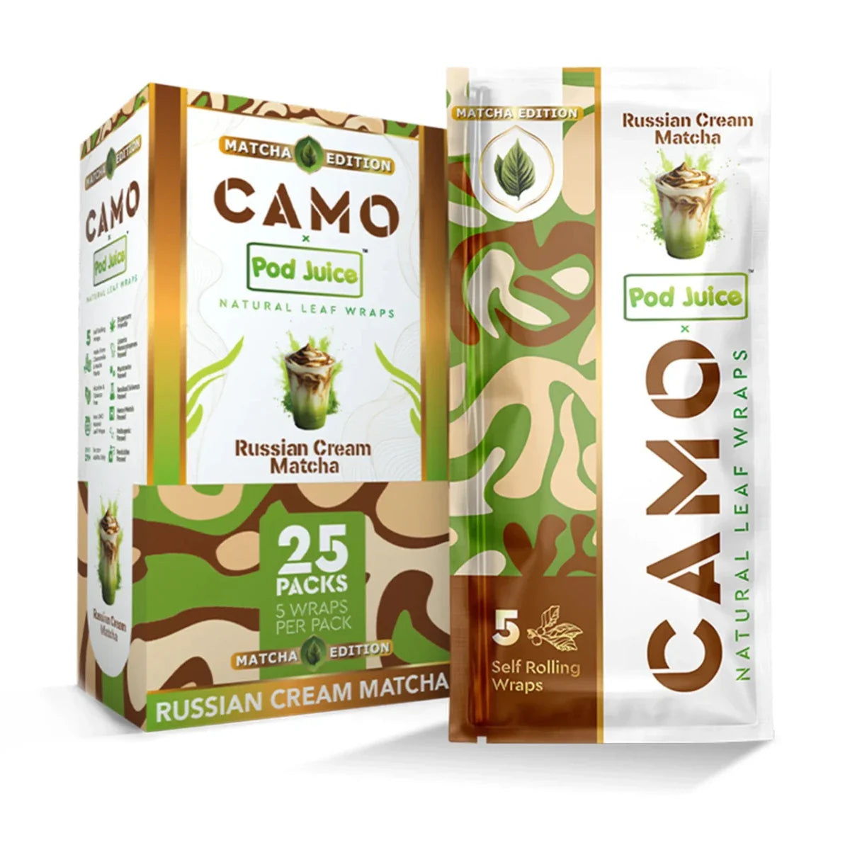 CAMO X POD JUICE WRAPS MATHCA EDITION 25PK / BOX | RUSSIAN CREAM MATCHA