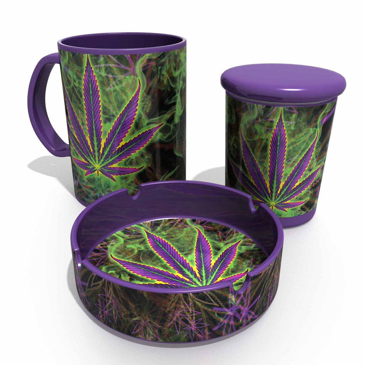 STASH TINS BUZZ MUG TRIFECTA 16oz BM30-FLAMING CANNABIS LEAF
