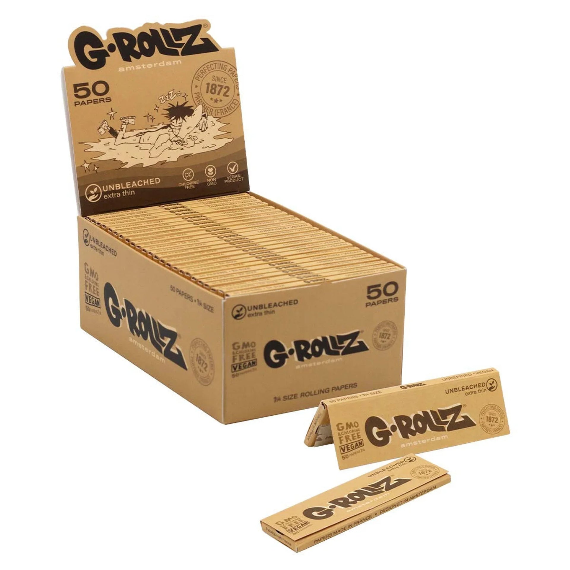 GROLLZ PAPERS UNBLEACHED EXTRA THIN 1 1/4 size 50/Pk 50Pk/Box GR301A-DIS