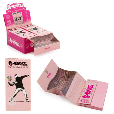 GROLLZ PAPERS LIGHTLY DYED PINK K/S W/TIPS+TRAY 50/Pk 16Pk/Box BANKSYS GRAFFITI BG75B-DIS