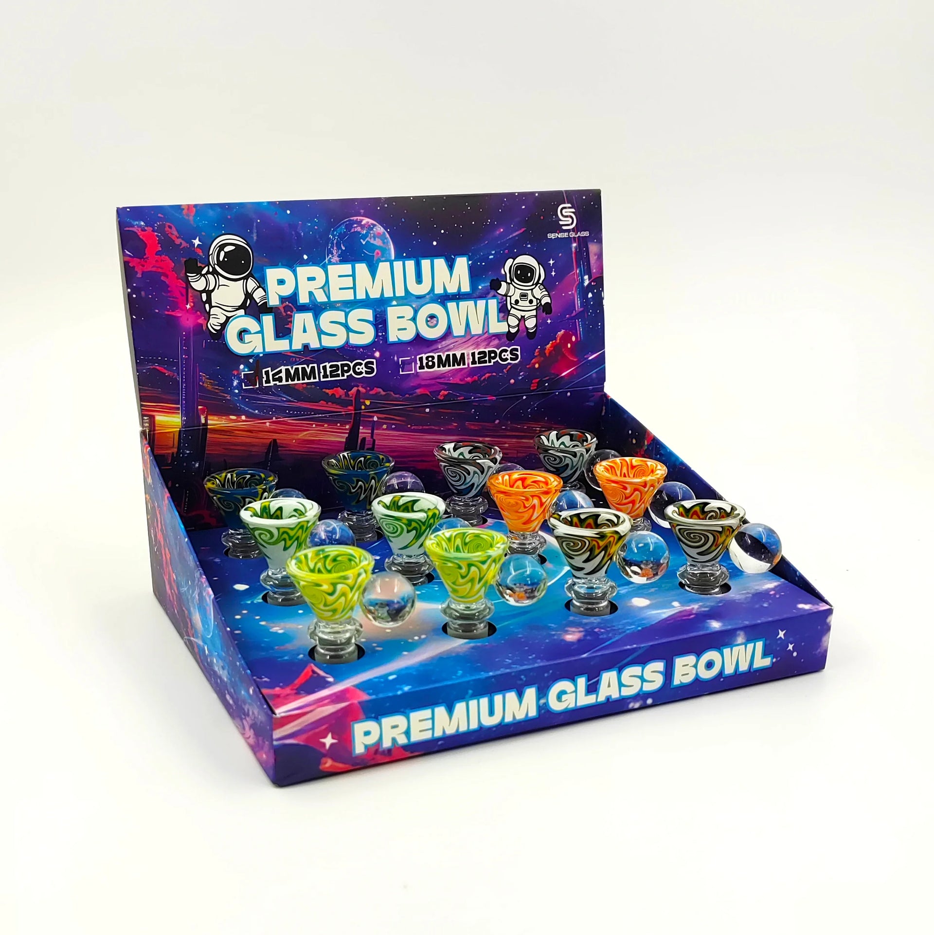 SENSE GLASS PREMIUM GLASS BOWL 14mm MALE 12ct/DISPLAY (SGB-02) 457430