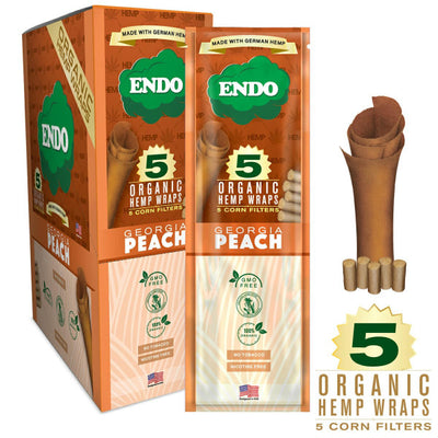 ENDO HEMP WRAPS 5CT W/CORN FILTERS 15CT DISPLAY BLAZIN GEORGIA PEACH