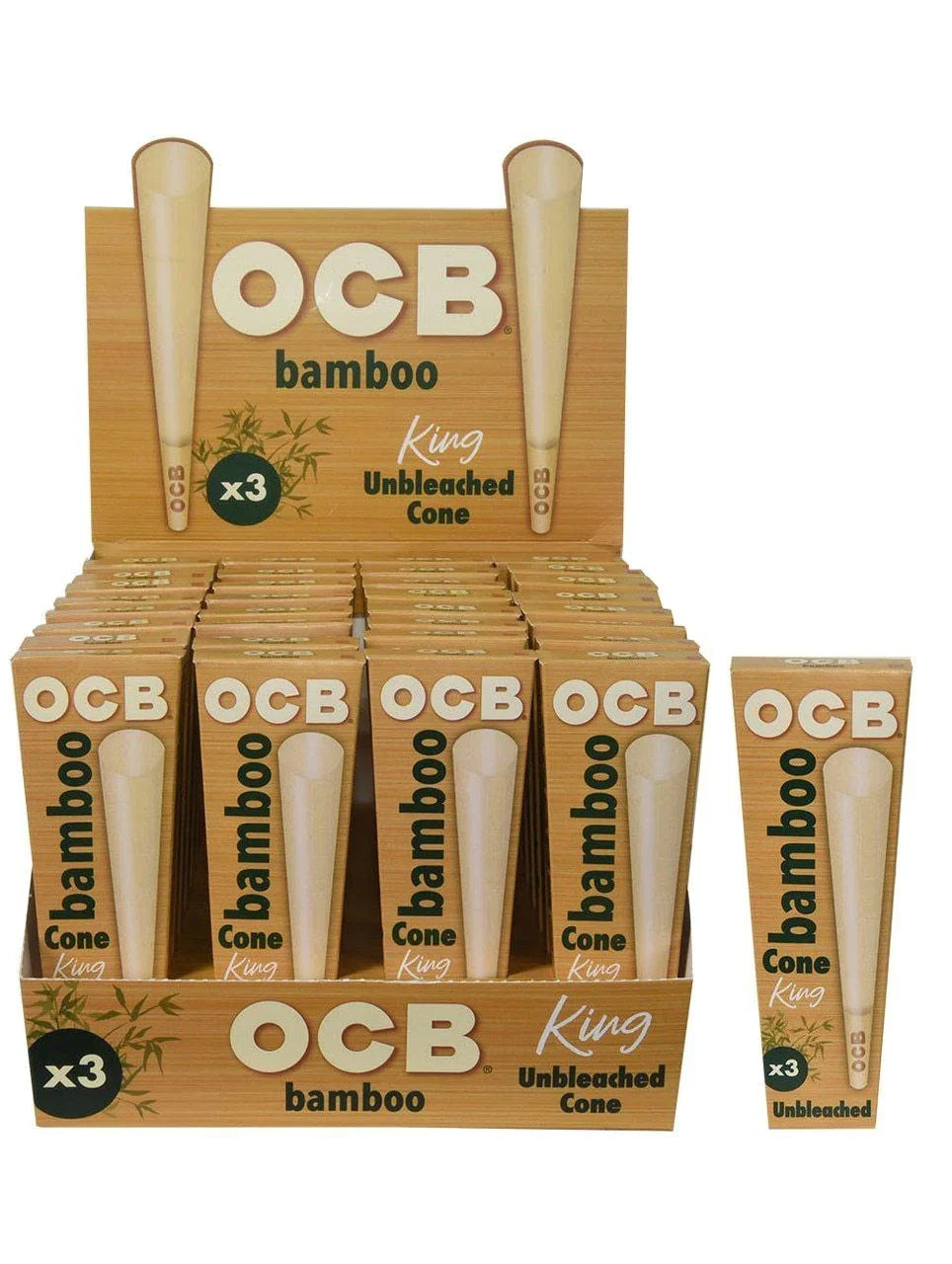 OCB BAMBOO UNBLEACHED CONE KING 3X32pk