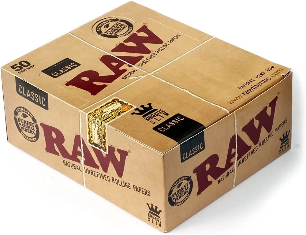 RAW CLASSIC KINGSIZE SLIM 77364  50 PACKS PER BOX  32 LEAVES PER PACK