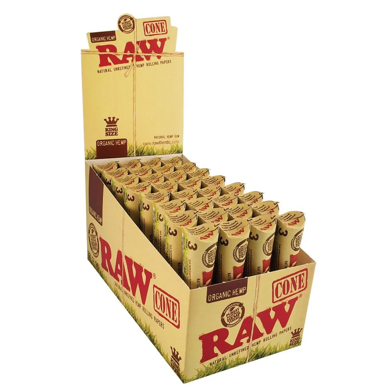 RAW ORGANIC CONE KINGSIZE  32 PACKS PER BOX  3 CONES PER PACK