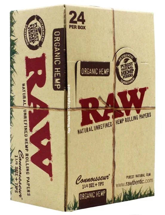 RAW ORGANIC CONNOISSEUR 1 1/4 SIZE + TIPS 76138  24 PACKS PER BOX  50 TIPS PER PACK  50 LEAVES PER PACK