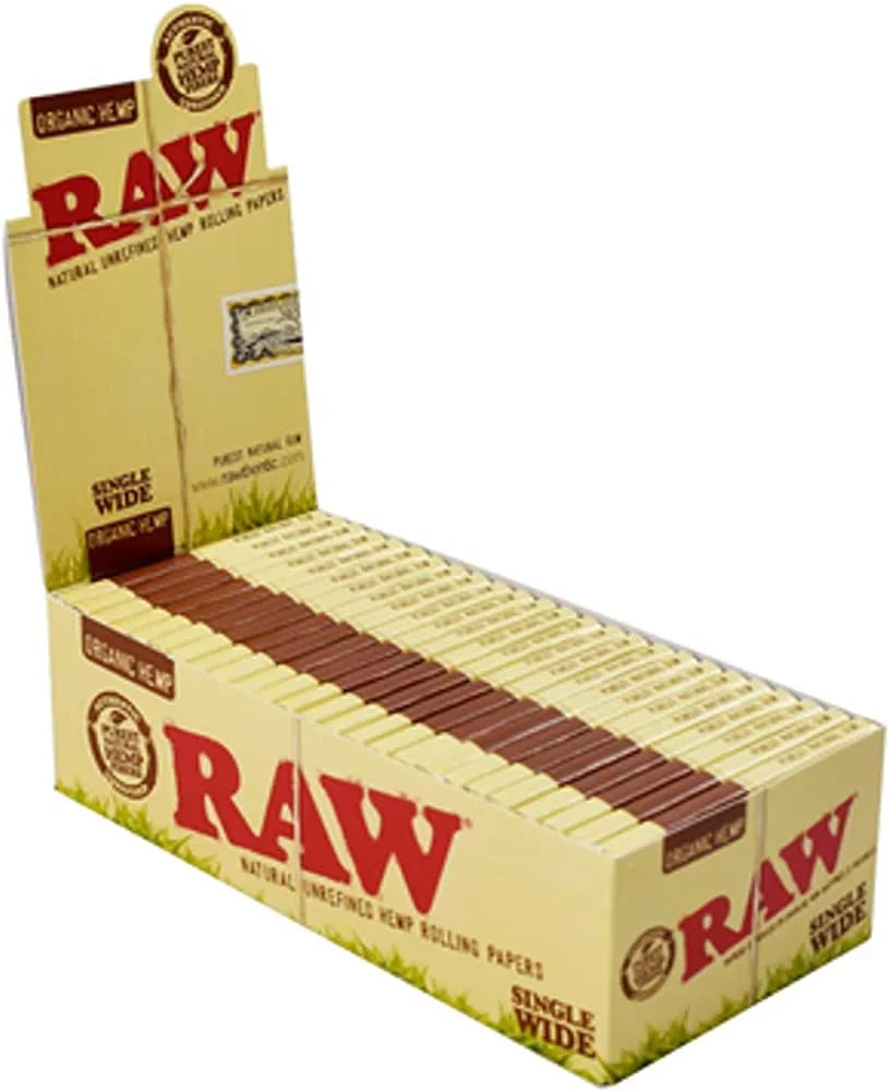 RAW ORGANIC SINGLE WIDE 79184  25 PACKS PER BOX  100 LEAVES PER PACK