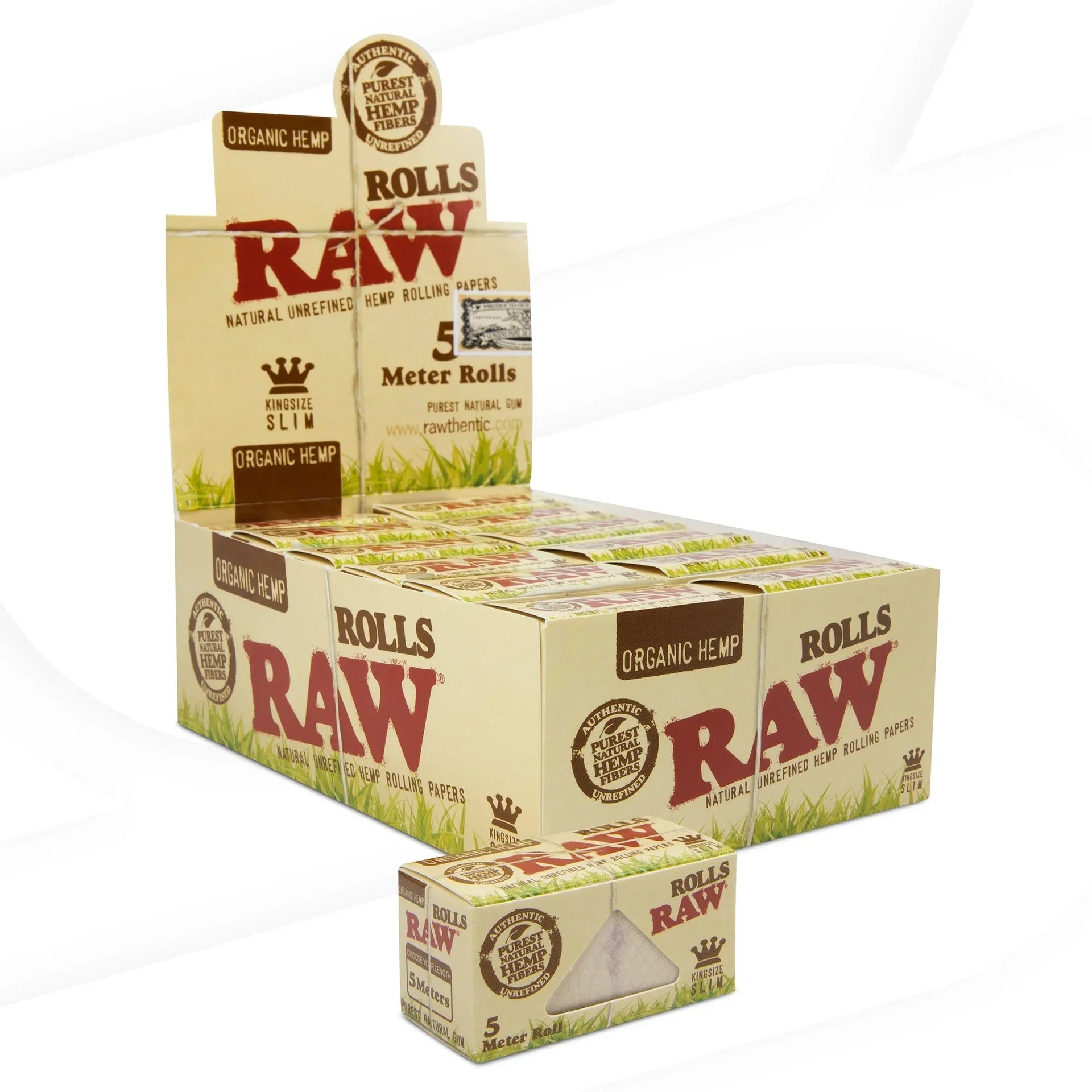 RAW ORGANIC KING SIZE SLIM 5 METER ROLLS 74912  24 ROLLS PER BOX