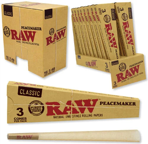 RAW PRE-ROLL CLASSIC PEACEMAKER CONE  3PC/PK 16PK/DISPLAY