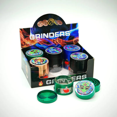 PLG18 GRINDER PSYCHEDELIC ALIEN LED W/DRAWER 63MM 4PT ASST COLORS