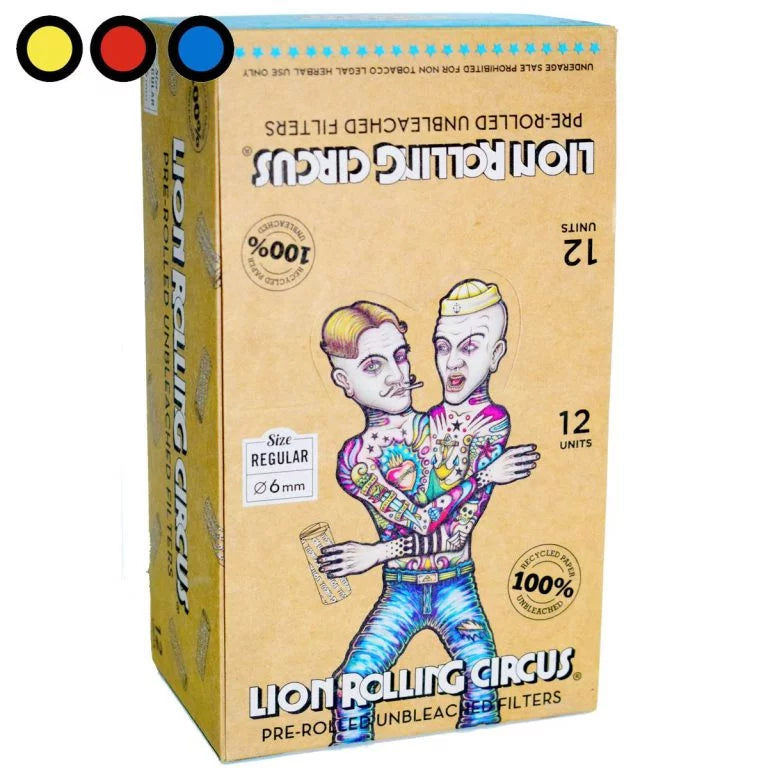 LION ROLLING CIRCUS PRE-ROLLED UNBLEACHED FILTERS 6mm 12/PK