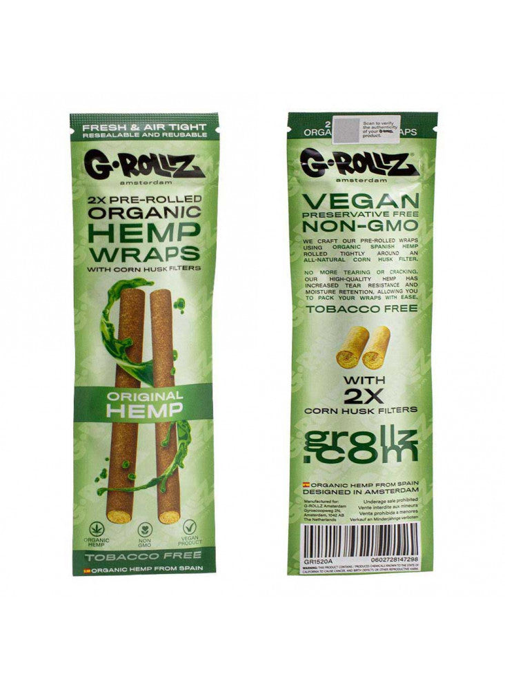 GROLLZ HEMP WRAPS ORGANIC W/FILTER 2/Pk 15Pk/BOX ORIGINAL
