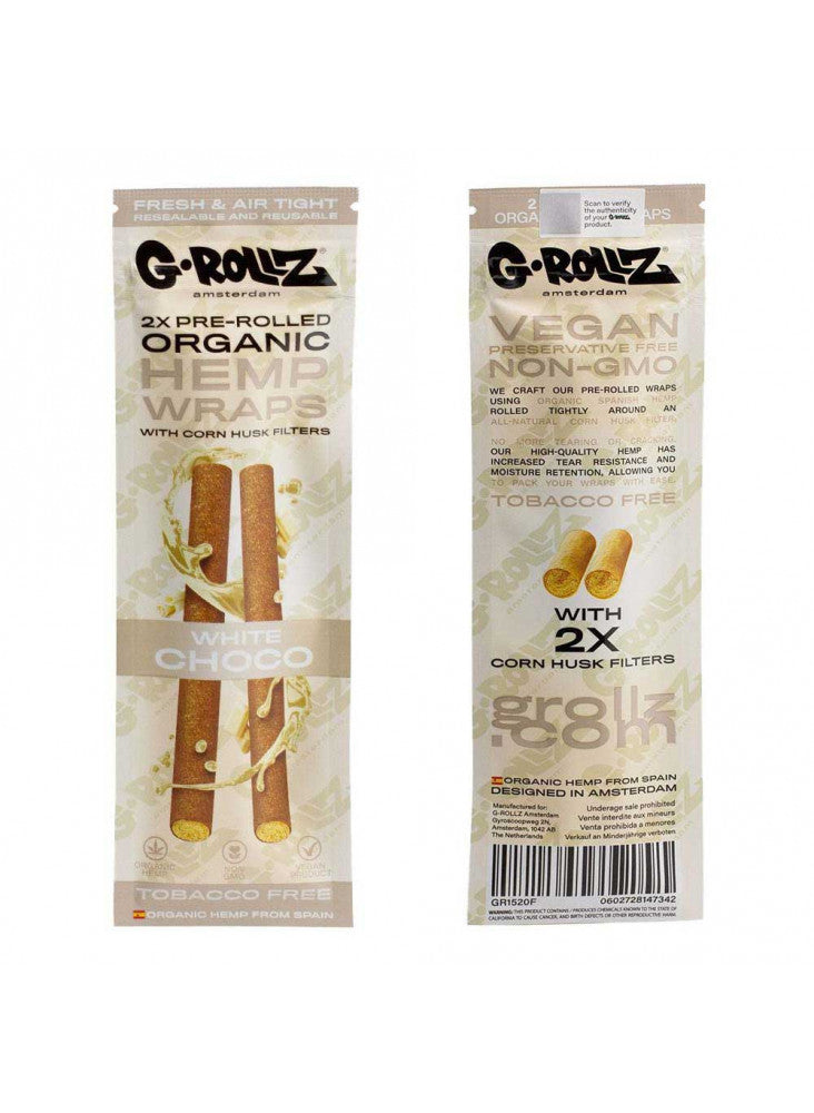 GROLLZ HEMP WRAPS ORGANIC W/FILTER 2/Pk 15Pk/BOX WHITE CHOCO